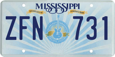 MS license plate ZFN731