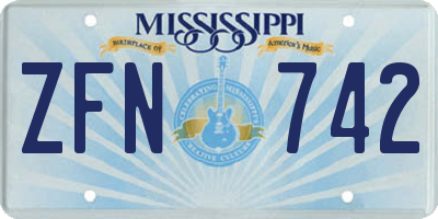 MS license plate ZFN742