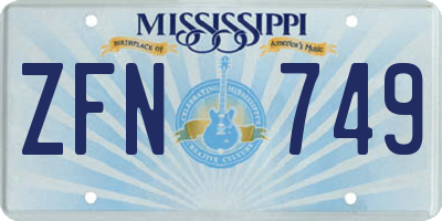 MS license plate ZFN749