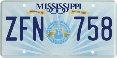 MS license plate ZFN758