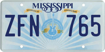 MS license plate ZFN765