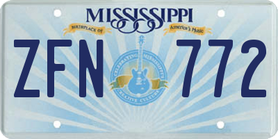 MS license plate ZFN772