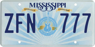 MS license plate ZFN777