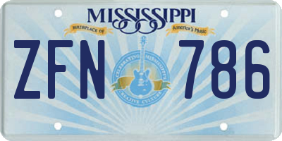 MS license plate ZFN786