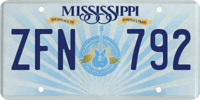 MS license plate ZFN792