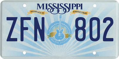 MS license plate ZFN802