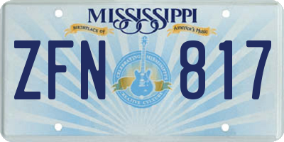 MS license plate ZFN817