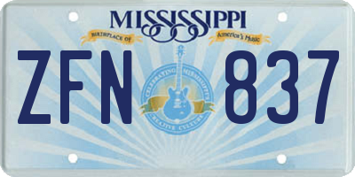 MS license plate ZFN837