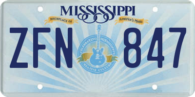 MS license plate ZFN847