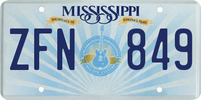 MS license plate ZFN849