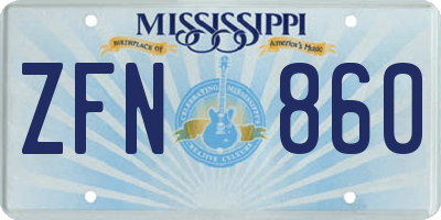 MS license plate ZFN860