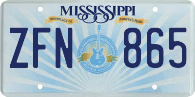 MS license plate ZFN865