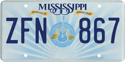 MS license plate ZFN867