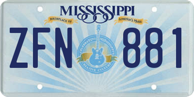 MS license plate ZFN881