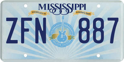 MS license plate ZFN887