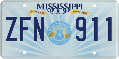 MS license plate ZFN911