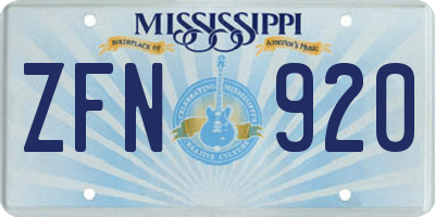 MS license plate ZFN920