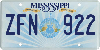 MS license plate ZFN922