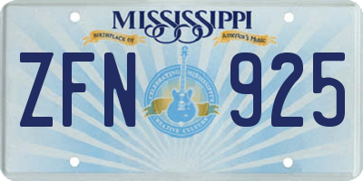 MS license plate ZFN925