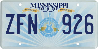 MS license plate ZFN926