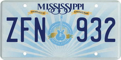 MS license plate ZFN932