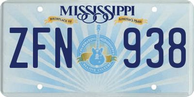 MS license plate ZFN938