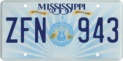 MS license plate ZFN943