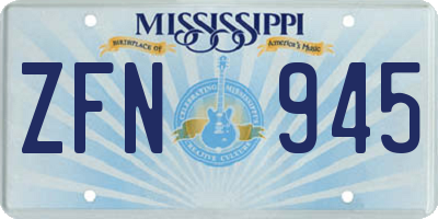 MS license plate ZFN945