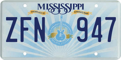 MS license plate ZFN947