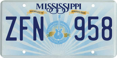 MS license plate ZFN958