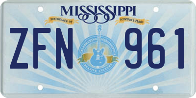 MS license plate ZFN961