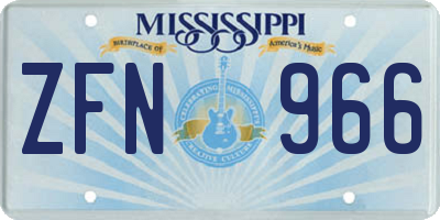MS license plate ZFN966