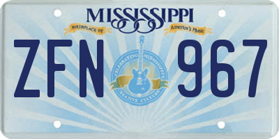 MS license plate ZFN967
