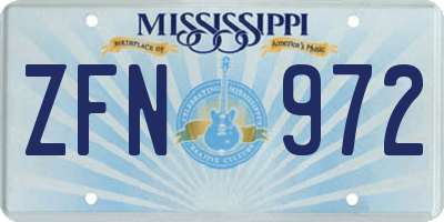 MS license plate ZFN972