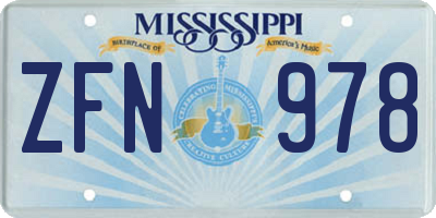 MS license plate ZFN978