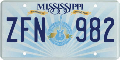 MS license plate ZFN982