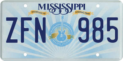 MS license plate ZFN985