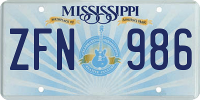 MS license plate ZFN986