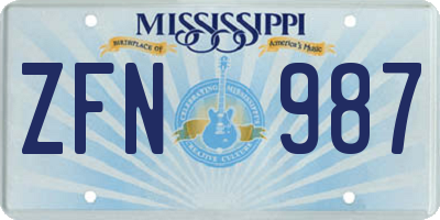 MS license plate ZFN987