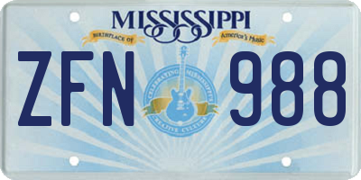 MS license plate ZFN988
