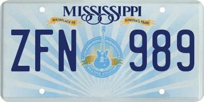 MS license plate ZFN989