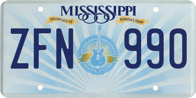 MS license plate ZFN990