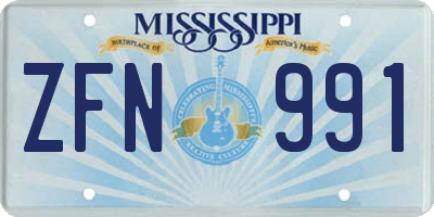 MS license plate ZFN991