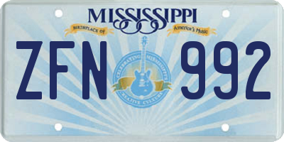 MS license plate ZFN992