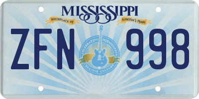 MS license plate ZFN998