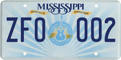 MS license plate ZFO002