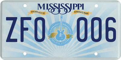 MS license plate ZFO006