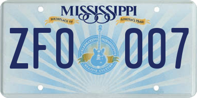 MS license plate ZFO007