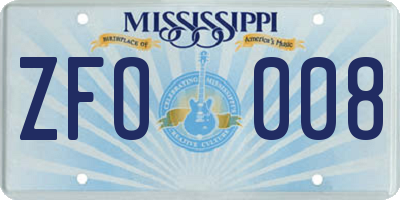 MS license plate ZFO008