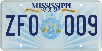 MS license plate ZFO009